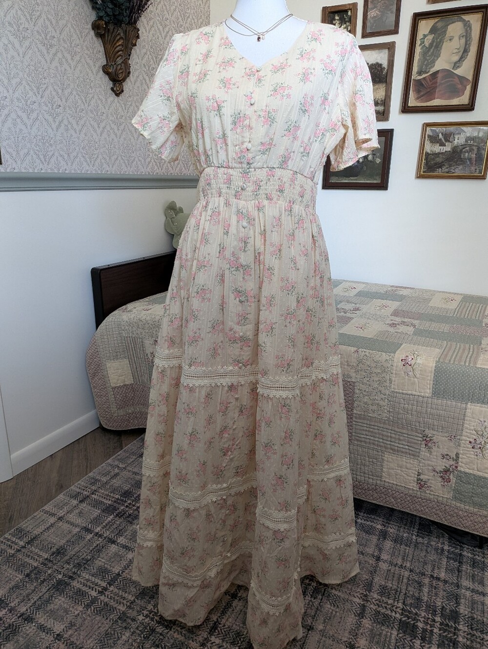 Inherit Co Florianna Floral Maxi Dress L XL Cottagecore Prairie Romantic NWT $89